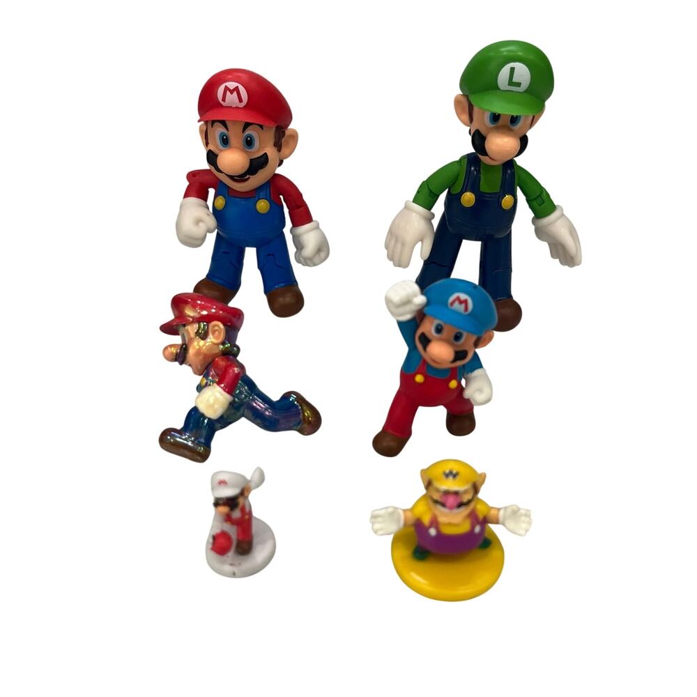 Nintendo Super Mario Figure Lot of 6 JAKKS Mario Luigi Star Power Wario Fire